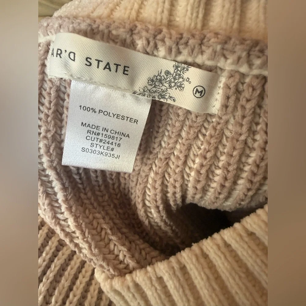 Altar’d State. Alison Matte Chenille Pullover. Taupe/Cream. Size Medium. - Picture 4 of 9